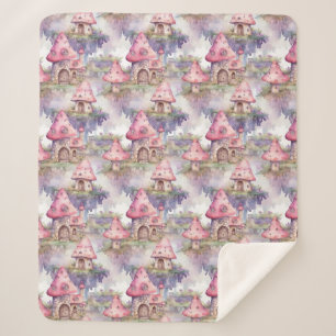 Whimsical Mushroom Cottage Pattern (4) Sherpa Blanket