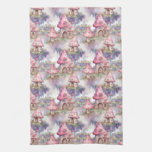 Whimsical Mushroom Cottage Pattern (4) Tea Towel