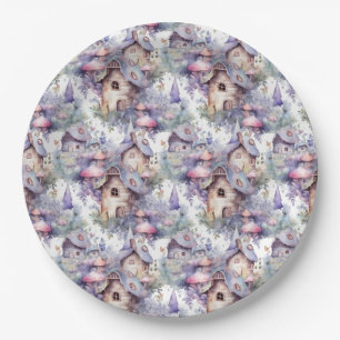 Whimsical Mushroom Cottage Pattern (5) Paper Plate