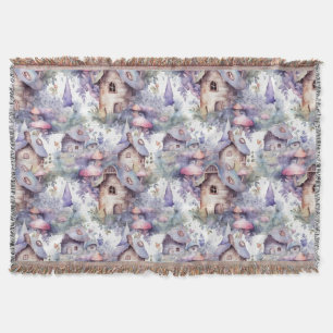 Whimsical Mushroom Cottage Pattern (5) Throw Blanket