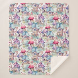 Whimsical Mushroom Cottage Pattern (6) Sherpa Blanket