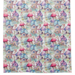 Whimsical Mushroom Cottage Pattern (6) Shower Curtain