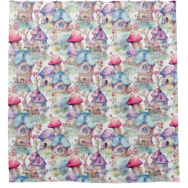 Whimsical Mushroom Cottage Pattern (6) Shower Curtain (Front)