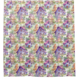 Whimsical Mushroom Cottage Pattern (7) Shower Curtain
