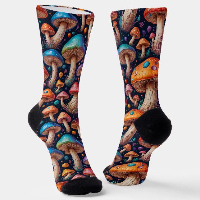 Whimsical Mushroom Crew Socks (Angled)