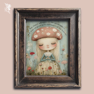Whimsical Mushroom Fairy in a Flower Meadow Art Poster