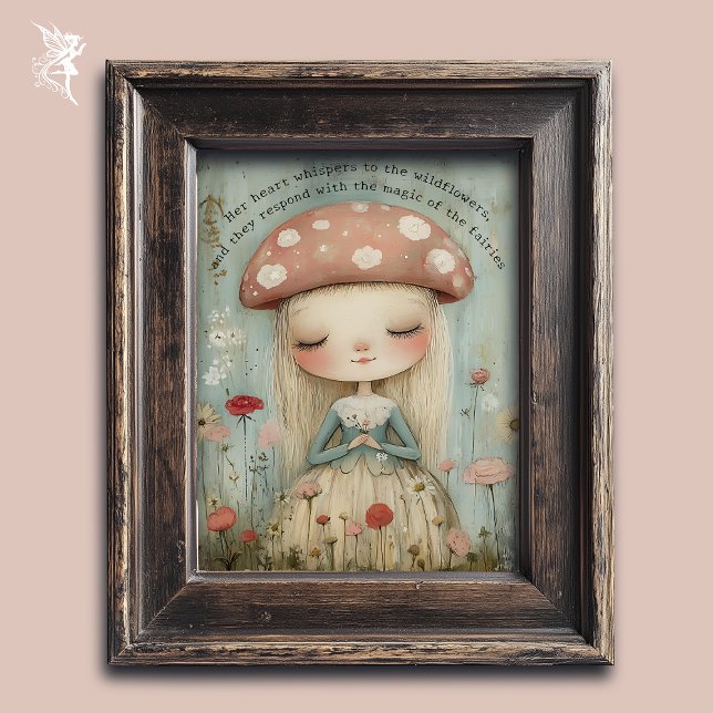 Whimsical Mushroom Fairy in a Flower Meadow Art Poster (Creator Uploaded)
