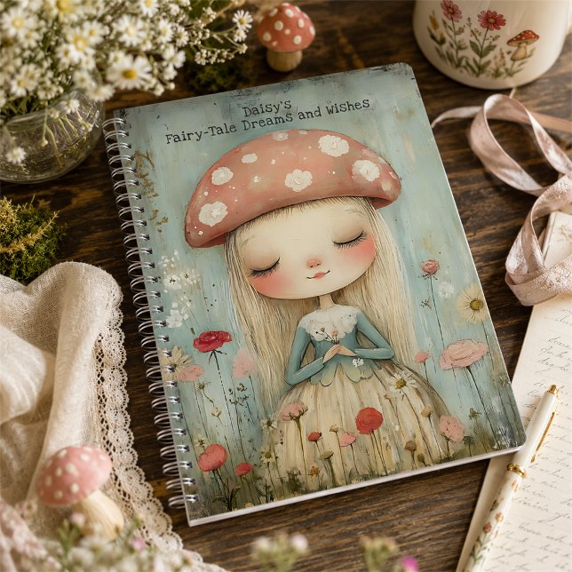 Whimsical Mushroom Fairy in a Flower Meadow Custom Notebook (Creator Uploaded)