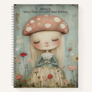Whimsical Mushroom Fairy in a Flower Meadow Custom Notebook
