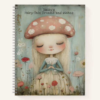 Whimsical Mushroom Fairy in a Flower Meadow Custom Notebook