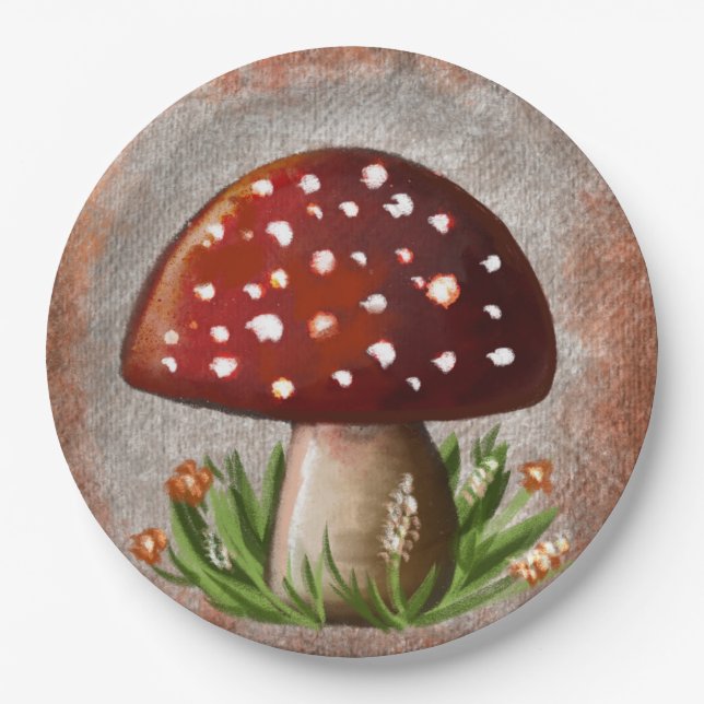 Whimsical Mushroom & Fungi Motif – Nature-Inspired Paper Plate (Front)
