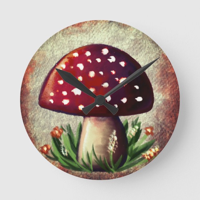 Whimsical Mushroom & Fungi Motif – Nature-Inspired Round Clock (Front)