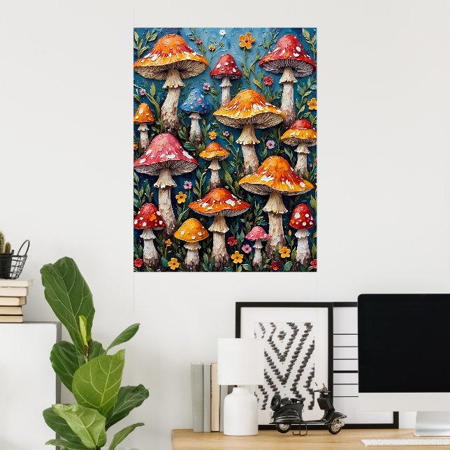 Whimsical Mushroom Garden Poster (Home Office)