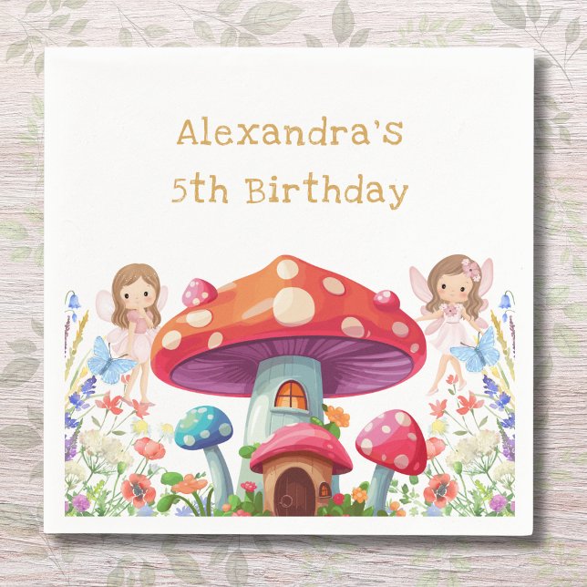  Whimsical Mushroom Girl Fairy Birthday Party Napkin (Creator Uploaded)