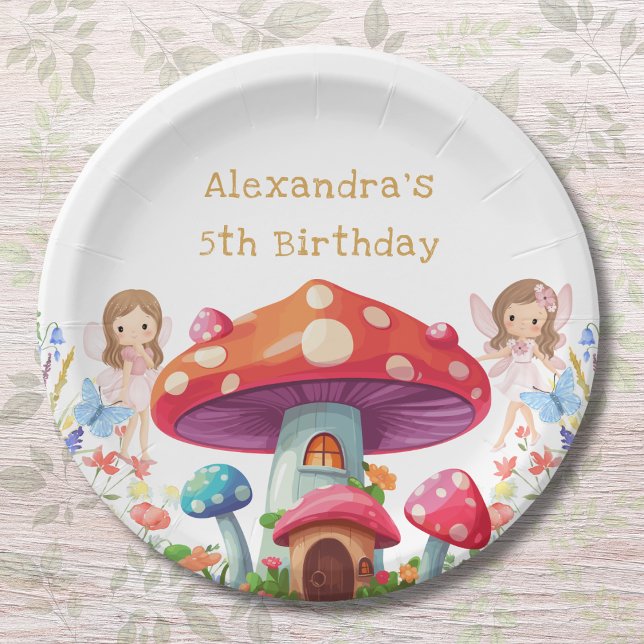 Whimsical Mushroom Girl Fairy Birthday Party Paper Plate (Creator Uploaded)