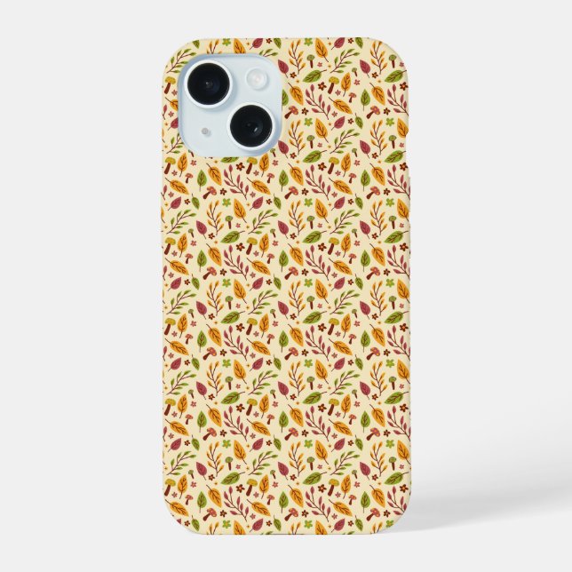 Whimsical Mushroom Leaf Pattern iPhone Case  (Back)