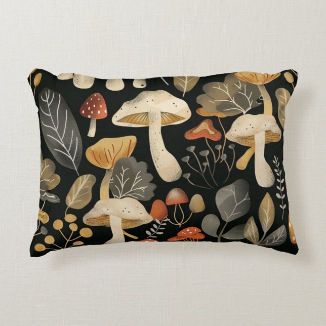 Whimsical Mushroom Pattern Decorative Cushion (Front)