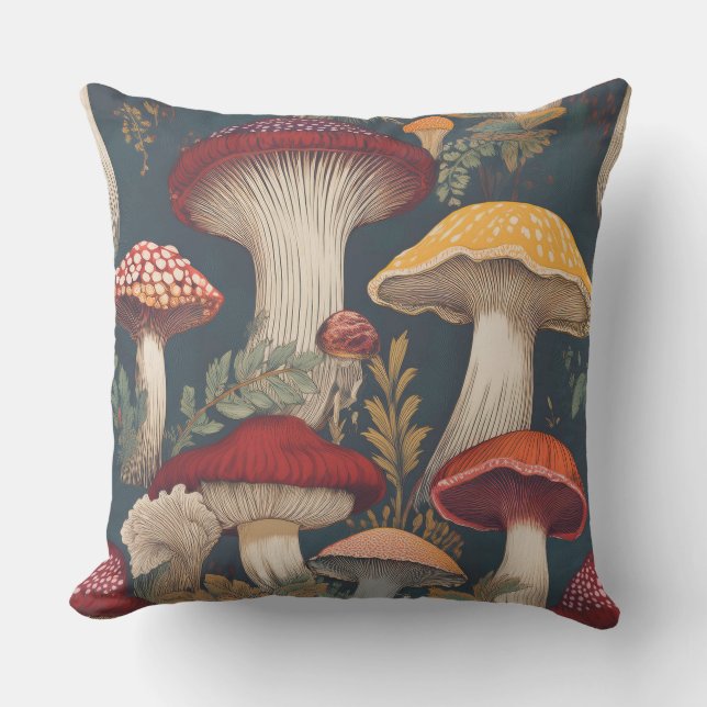 Whimsical Mushroom Pattern Design Cushion (Front)