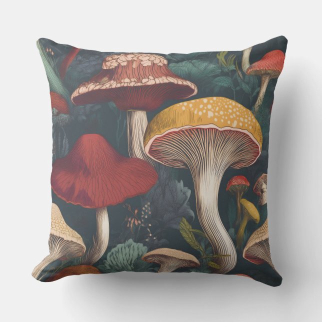 Whimsical Mushroom Pattern Design Cushion (Front)