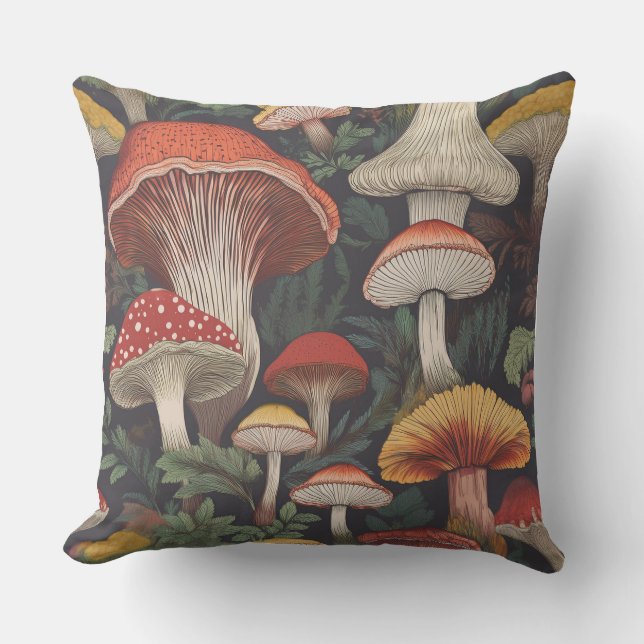 Whimsical Mushroom Pattern Design Cushion (Front)