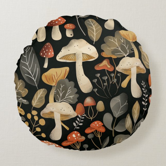 Whimsical Mushroom Pattern Round Cushion (Front)
