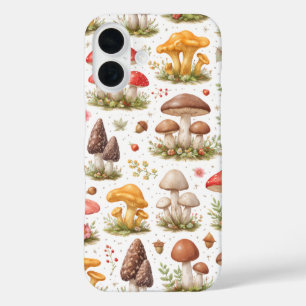 Whimsical Mushroom Pattern – Vintage Botanical iPhone 16 Case
