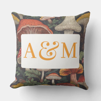 Whimsical Mushroom Pattern with Dual Monogram Cushion
