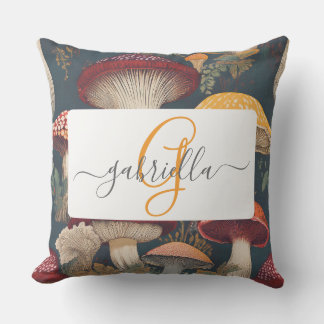 Whimsical Mushroom Pattern with Name & Monogram Cushion