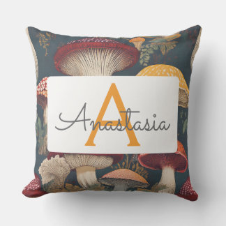 Whimsical Mushroom Pattern with Name & Monogram Cushion