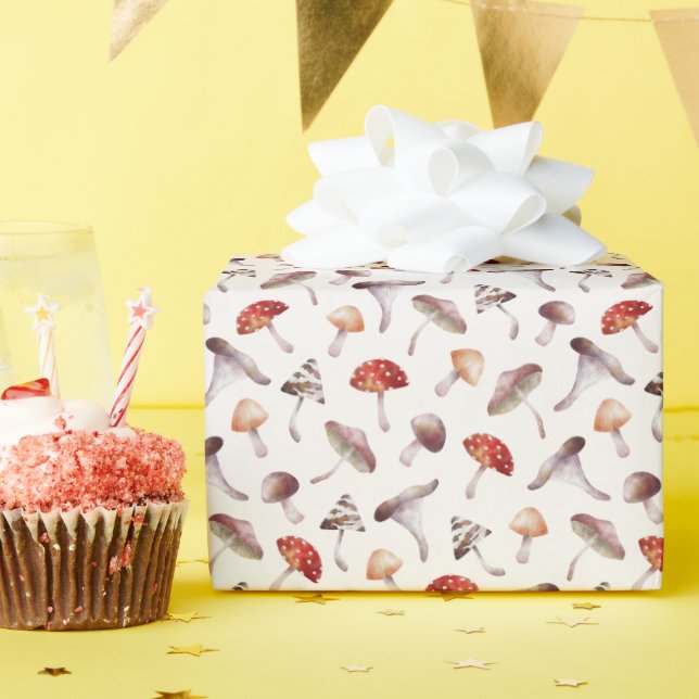 Whimsical Mushroom Pattern Wrapping Paper (Birthday Party)