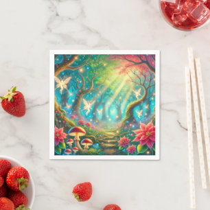 Whimsical Mushroom & Poinsettia Forest Decoupage Napkin