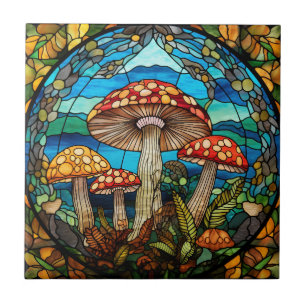 Whimsical Mushroom Stained Glass Tile