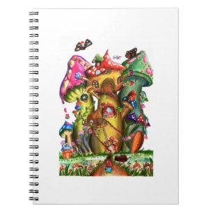 Whimsical Mushroom Village Fantasy Artwork Notebook