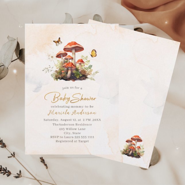 Whimsical mushroom watercolor Baby Shower Invitation (Creator Uploaded)