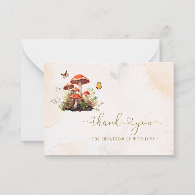 Whimsical Mushroom Watercolor thank you baby showe Card (Front)
