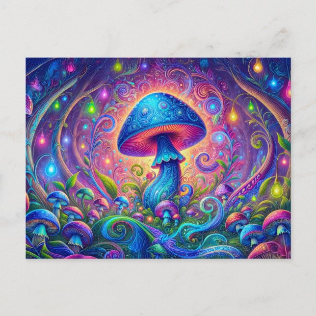 Whimsical Mushroom World Psychedelic Nature Fantas Postcard (Front)
