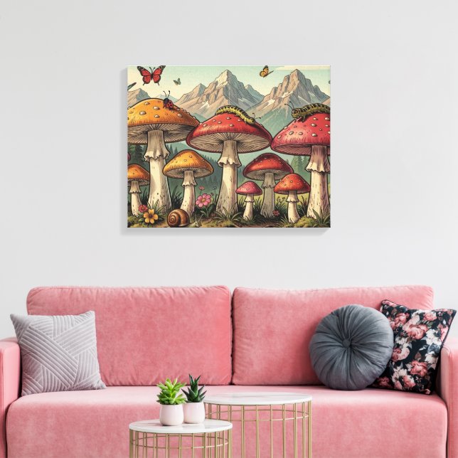 Whimsical Mushrooms and Mountain Tops Canvas Print (Insitu(LivingRoom))