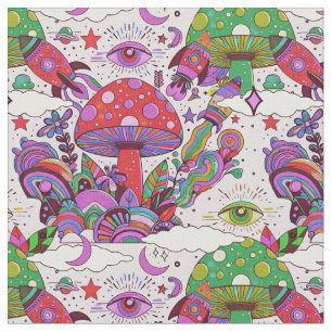 Whimsical Mushrooms and Rocket Ships Fabric