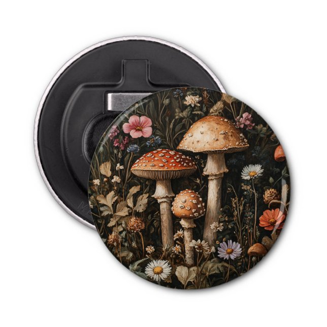 Whimsical Mushrooms and Wildflowers Botanical Bottle Opener (Front)