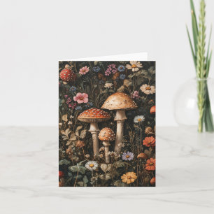 Whimsical Mushrooms and Wildflowers Botanical Card