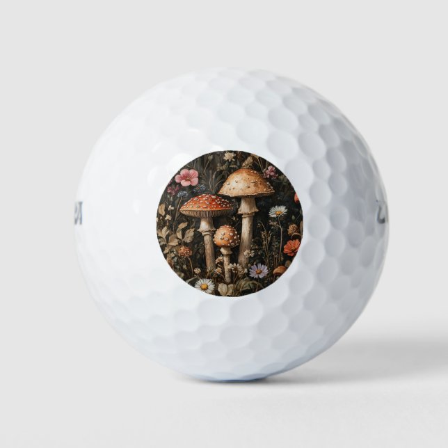Whimsical Mushrooms and Wildflowers Botanical Golf Balls (Front)