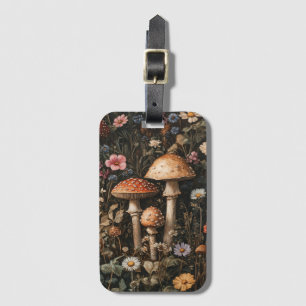 Whimsical Mushrooms and Wildflowers Botanical Luggage Tag