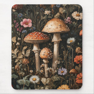 Whimsical Mushrooms and Wildflowers Botanical Mouse Pad