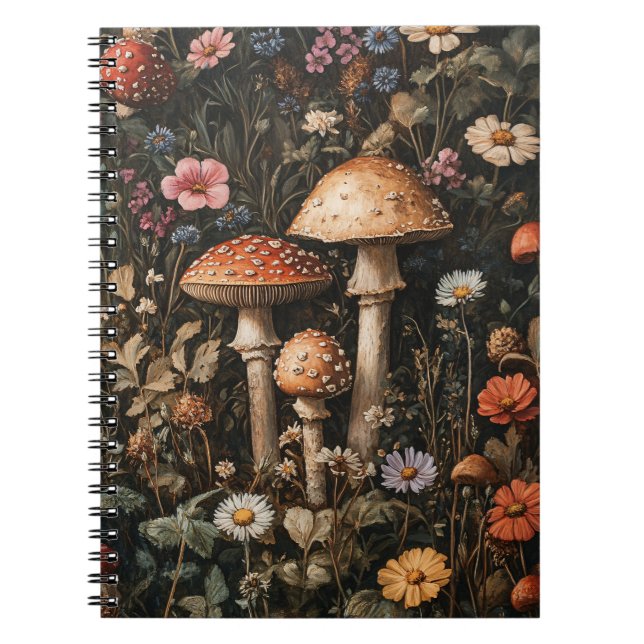 Whimsical Mushrooms and Wildflowers Botanical Notebook (Front)