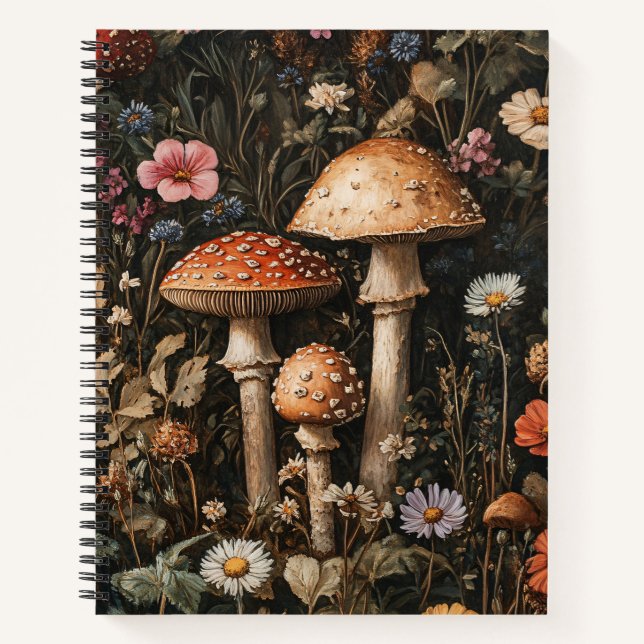 Whimsical Mushrooms and Wildflowers Spiral Notebook (Front)