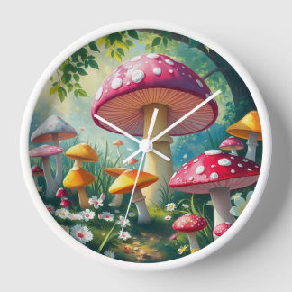 Whimsical Mushrooms Enchanted Forest Clock