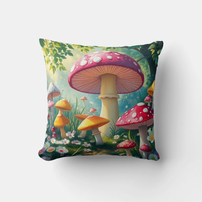 Whimsical Mushrooms Enchanted Forest  Cushion (Front)