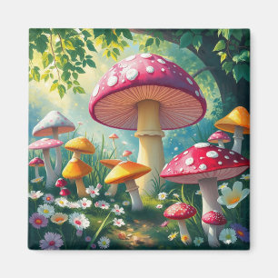 Whimsical Mushrooms Enchanted Forest Magnet
