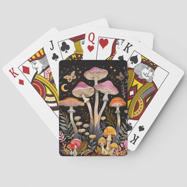 Whimsical Mushrooms Moths and Moon Playing Cards (Back)