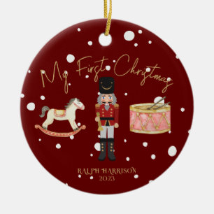 Whimsical My First Christmas Nutcracker Kids Name Ceramic Tree Decoration